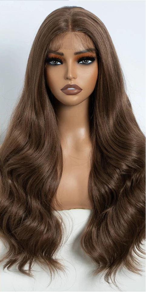 Brown 26 Inch Body Wave Front Lace Synthetic Wigs