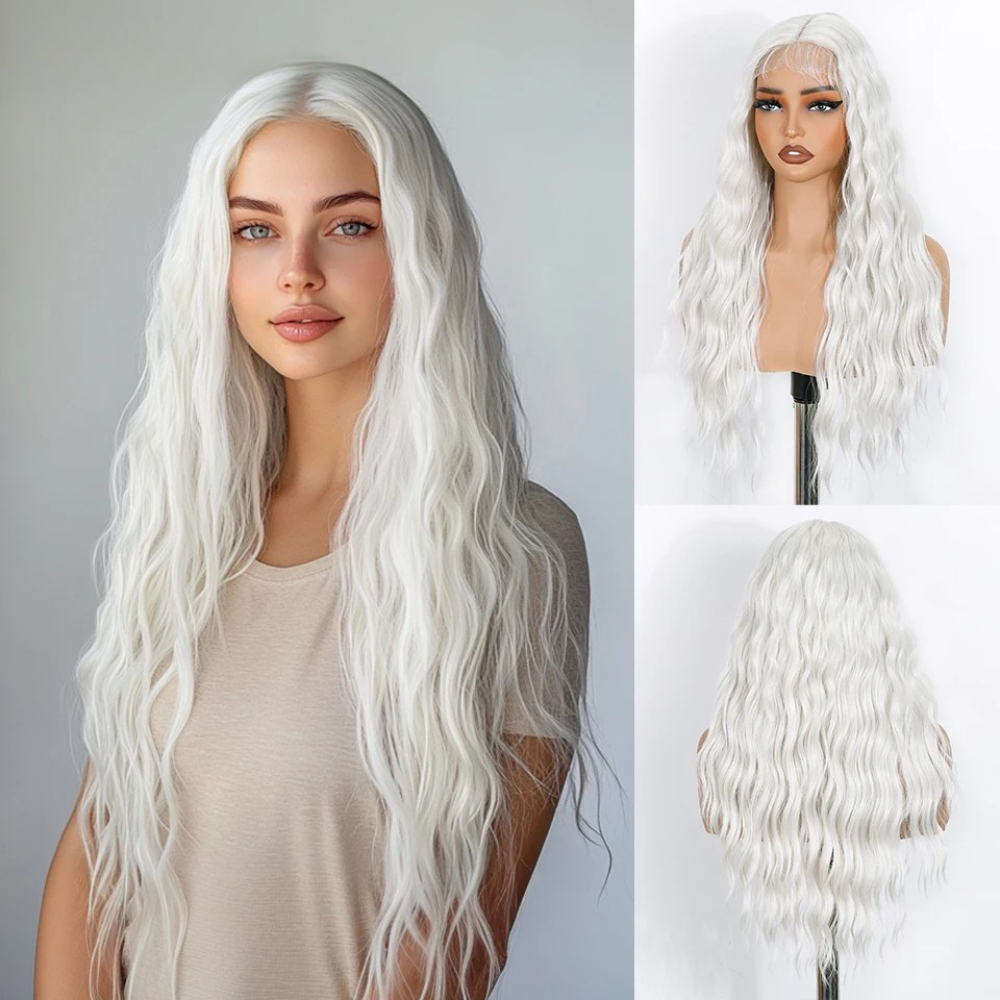 White 26 Inch Long Deep Body Wavy Synthetic Wigs