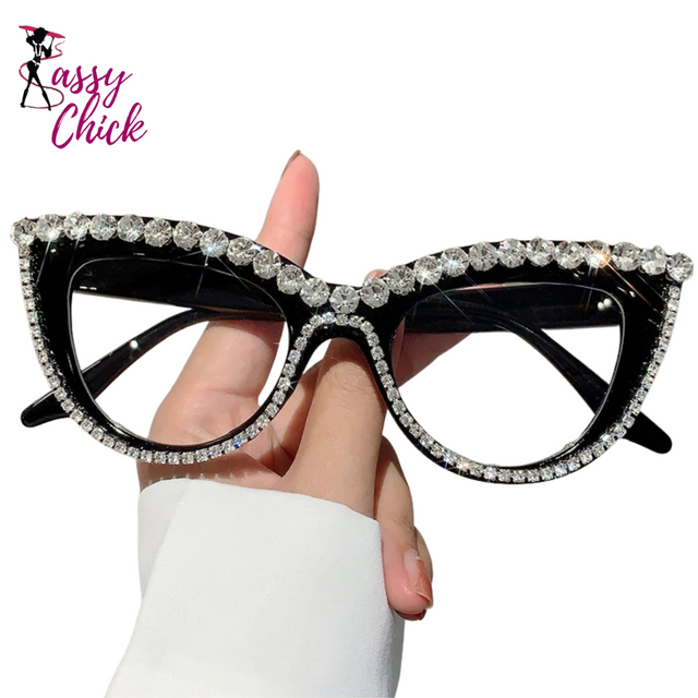 2 Pairs Stylish Rhinestones Women Cat Eye Glasses Sassy Chick Logo