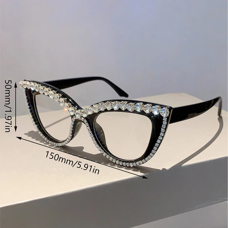 Size of 2 Pairs Stylish Rhinestones Women Cat Eye Glasses