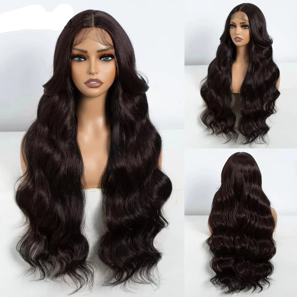 30" Long Body Wave Lace Wig dark brown