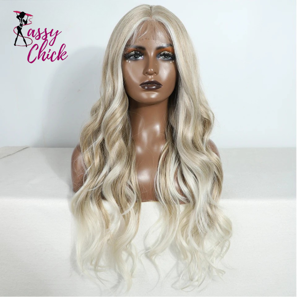 30 inch Long Body Wavy Ombre Blonde Synthetic Wigs Sassy Chick Logo