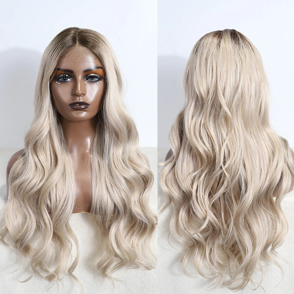 White 30 inch Long Body Wavy Ombre Blonde Synthetic Wigs