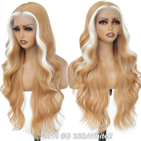 30inch Heat Resistant Bio Body Wave Lace Frontal Wigs orange/ white