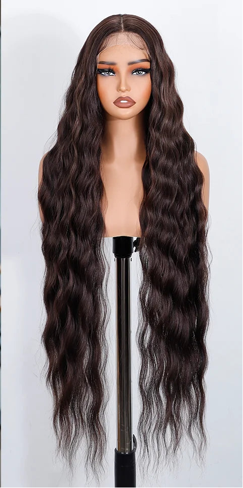 Light Brown 36 Inch Long Deep Body Wavy Synthetic Lace Front Wig