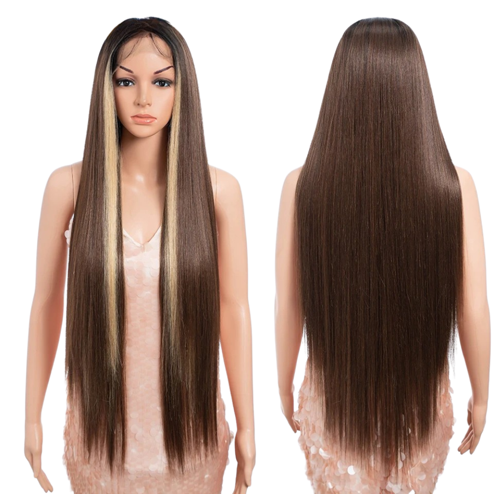 Brown 36 inch Long Straight Synthetic Lace Front Wigs For Women