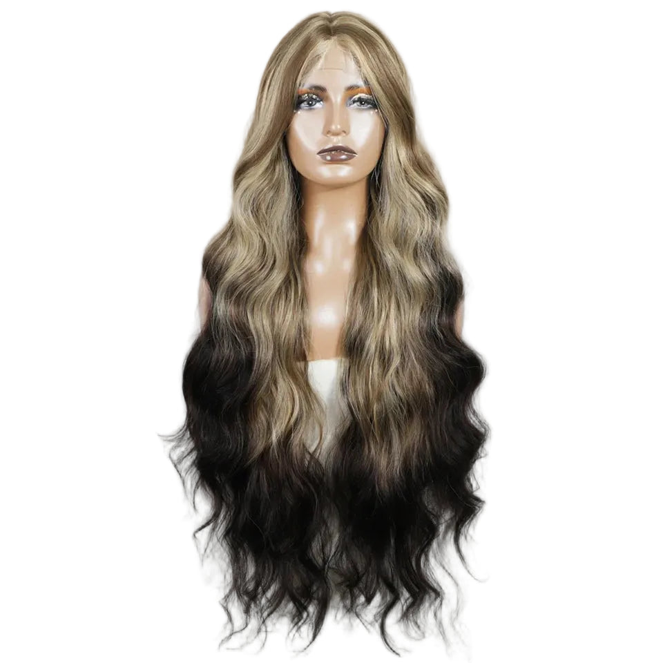 Brown Black 36 inch Ombre Brown Blonde Body Wave Synthetic Wigs