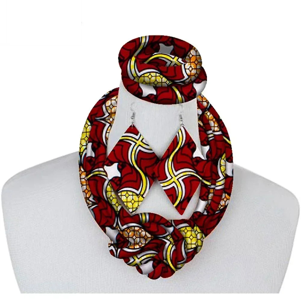 3 Pieces Necklace Print  Ankara red yellow