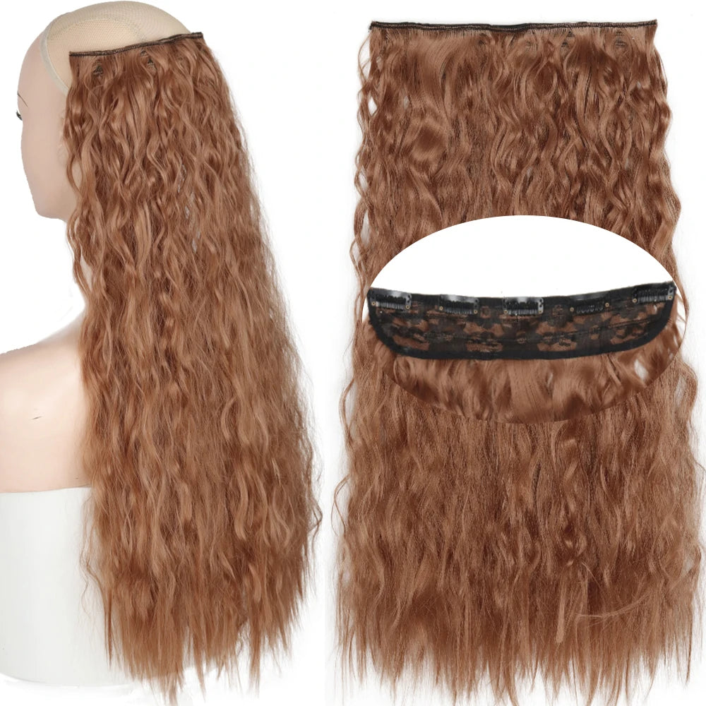 Orange 5clips Long Curly Clips One Piece Synthetic Hair Extension