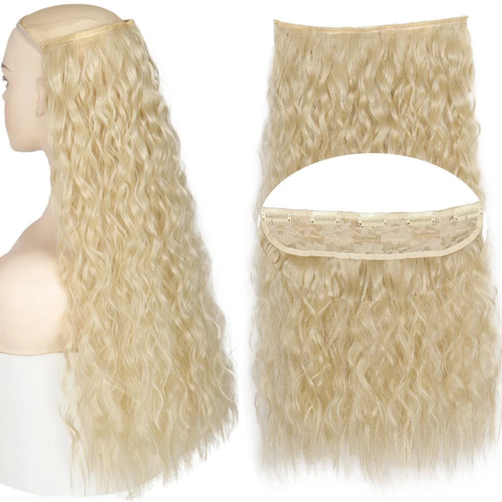 Ash Blonde 5clips Long Curly Clips One Piece Synthetic Hair Extension