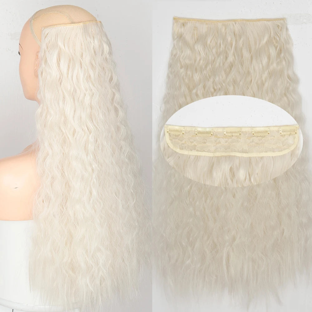 White 5clips Long Curly Clips One Piece Synthetic Hair Extension