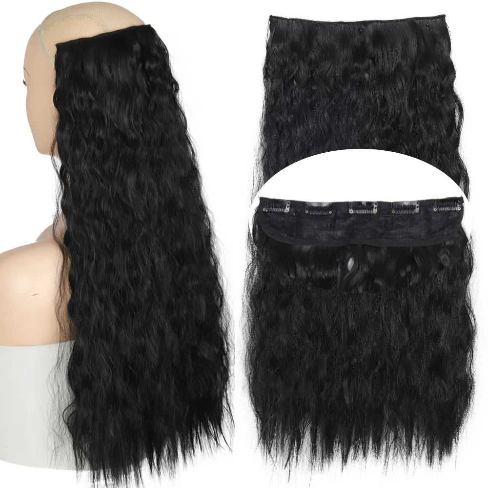 Black 5clips Long Curly Clips One Piece Synthetic Hair Extension