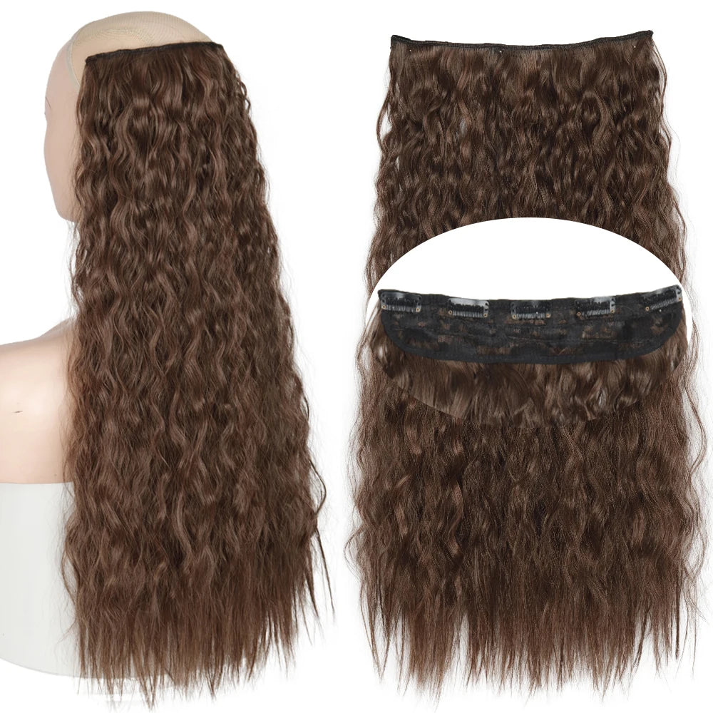 Light Brown 5clips Long Curly Clips One Piece Synthetic Hair Extension