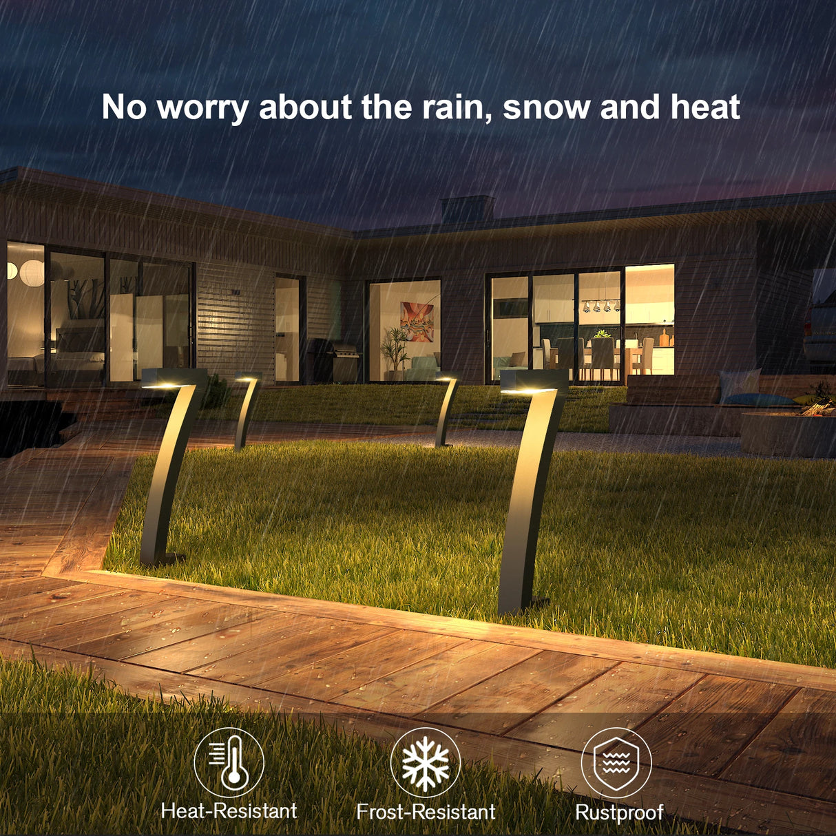 6 bright solar-powered LED pathway lights installed along a garden walkway