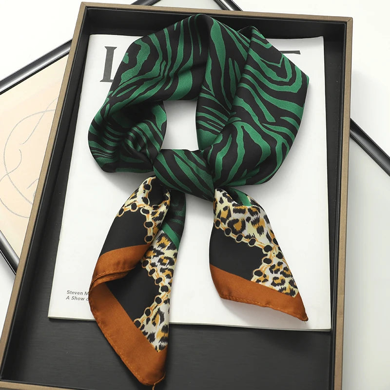 Green 70x70cm Small Satin Square Print Scarf