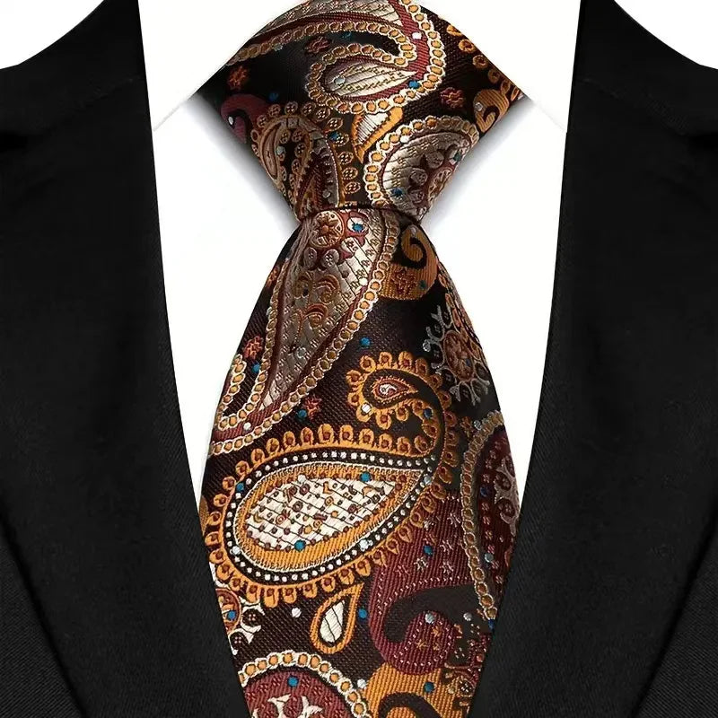 Brown 8CM Red Blue Paisley Polyester Cravat Neckties