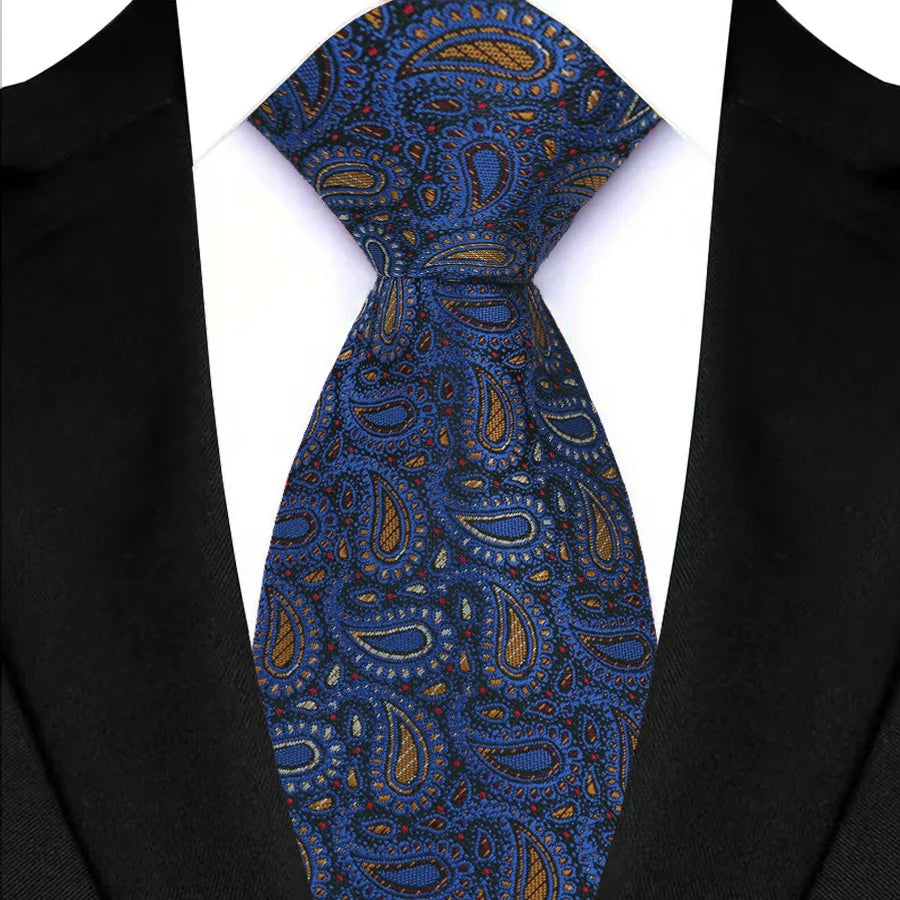 Blue 8CM Red Blue Paisley Polyester Cravat Neckties