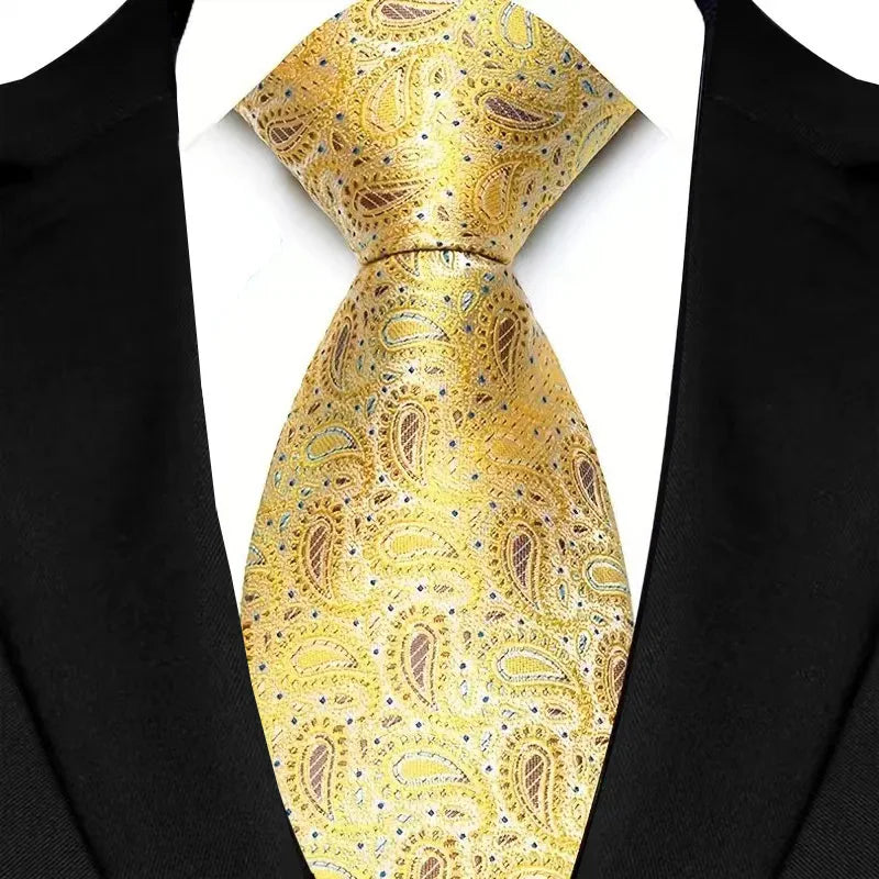 Yellow 8CM Red Blue Paisley Polyester Cravat Neckties