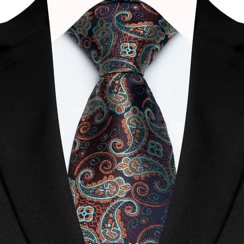 Brown Blue 8CM Red Blue Paisley Polyester Cravat Neckties