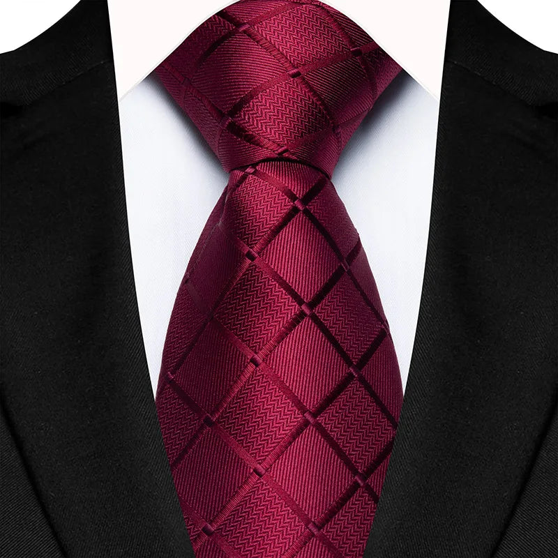 Red 8cm Classic Polyester Plaid Paisley Tie
