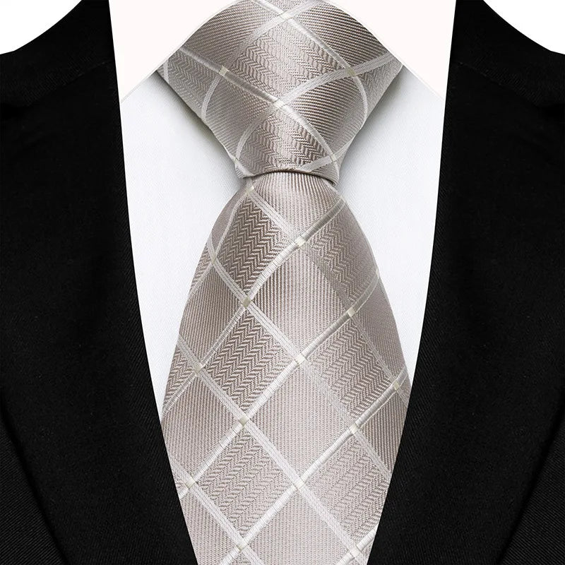 Gray 8cm Classic Polyester Plaid Paisley Tie