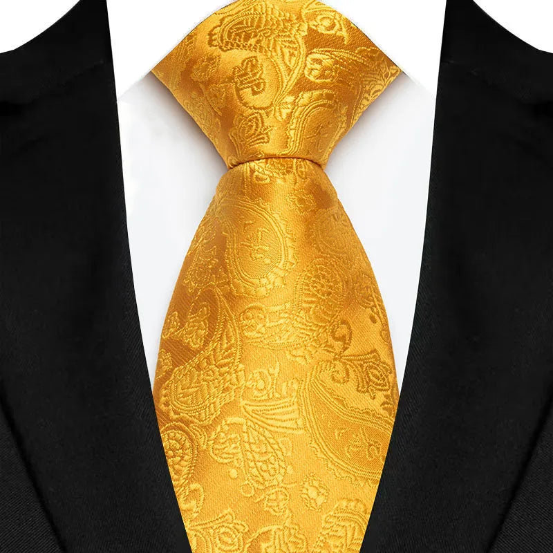 Gold 8cm Classic Polyester Plaid Paisley Tie