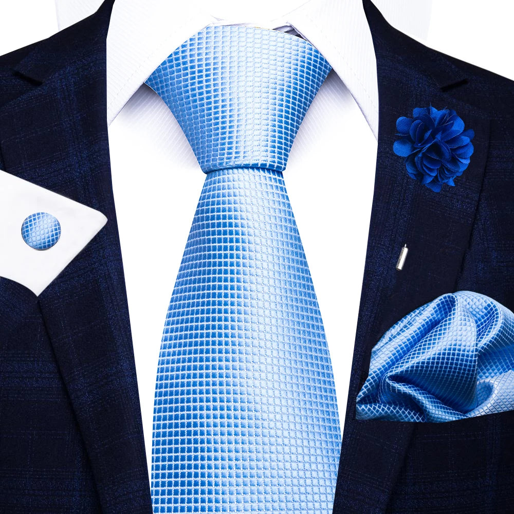 Blue 8cm Tie Handkerchief Cufflink Pin Necktie Set