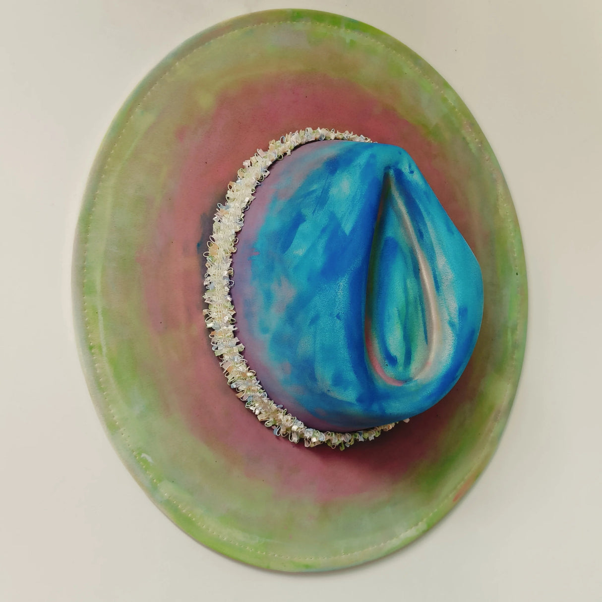 green blue suede hat