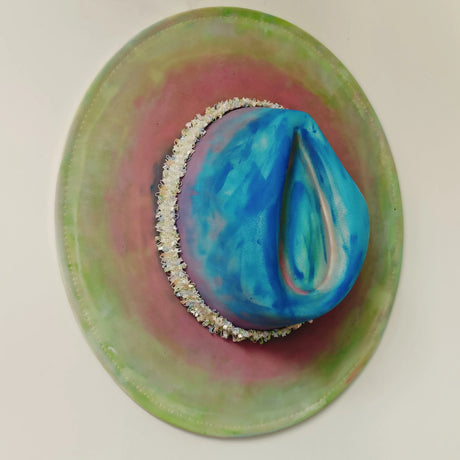 green blue suede hat