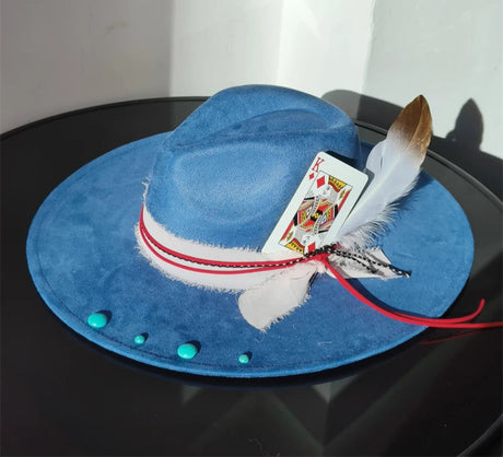 blue suede hat