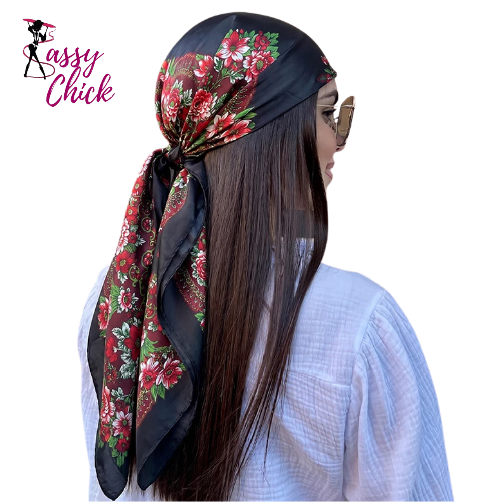 90cm Beautiful Paisley Foulard Soft Satin Shawl Sassy Chick Logo