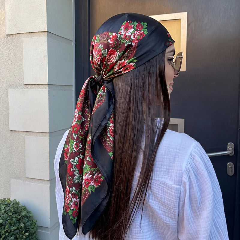 90cm Beautiful Paisley Foulard Soft Satin Shawl