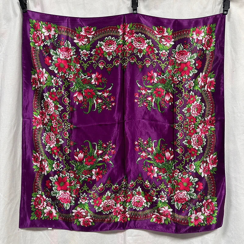 Purple 90cm Beautiful Paisley Foulard Soft Satin Shawl