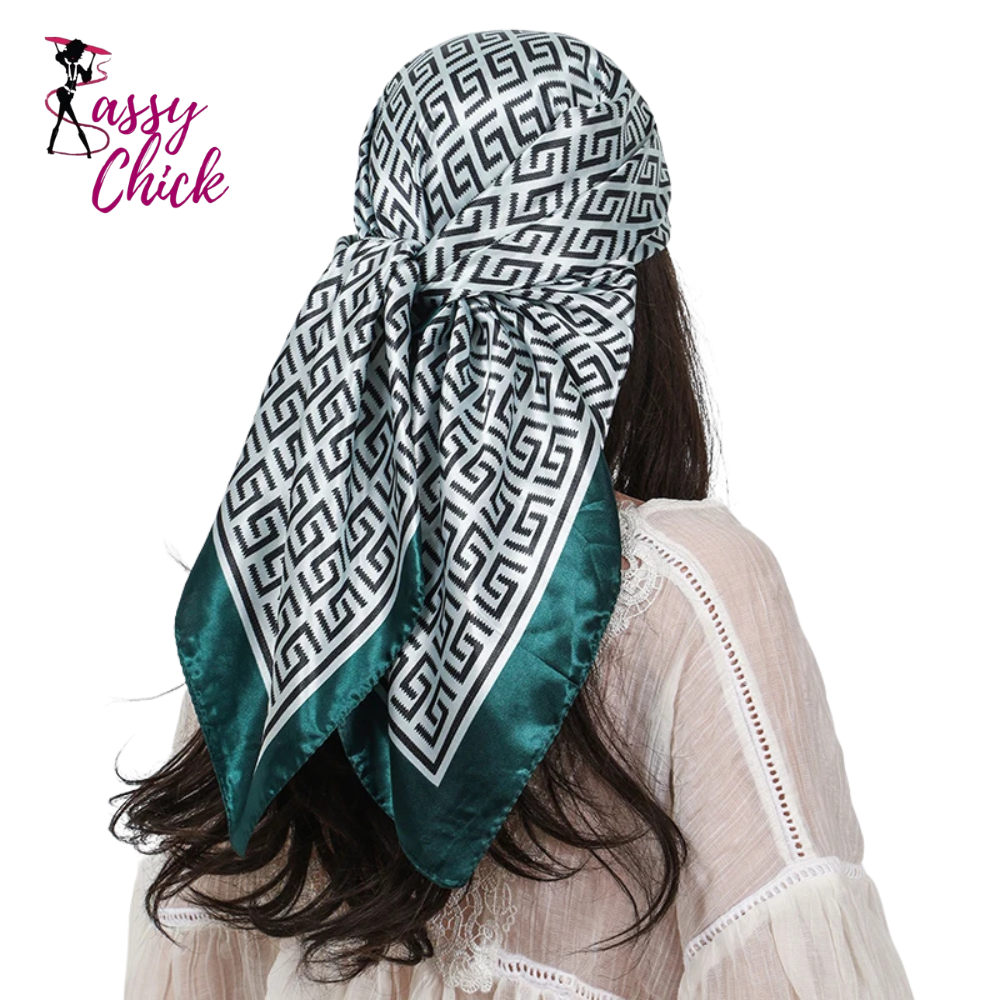90cm Square Hair Foulard Silk Headwraps Luxury Bandana Sassy Chick Logo