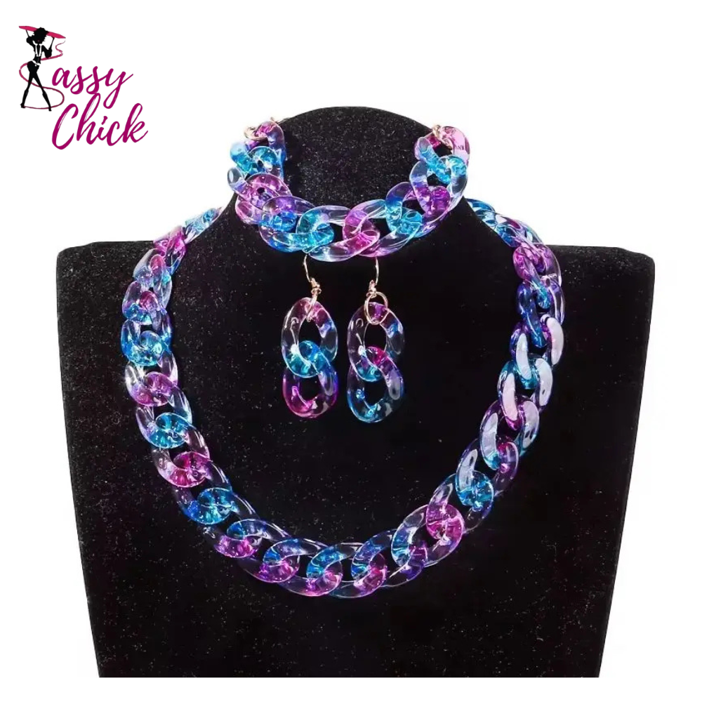 Acrylic Color Transparent Gradient Jewelry Set Sassy Chick Logo