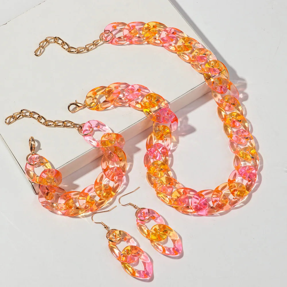 Orange Acrylic Color Transparent Gradient Jewelry Set