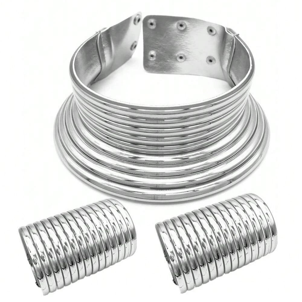 Silver Adjustable Torques Jewelry Set