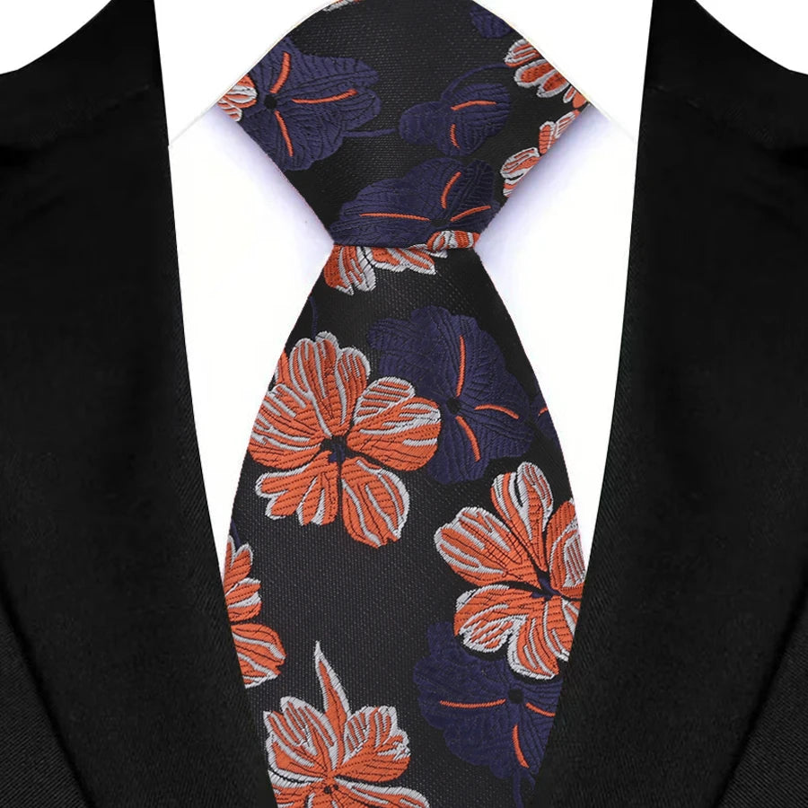 Blue Orange Adult Luxury Floral Party Suit Accessories Neckties