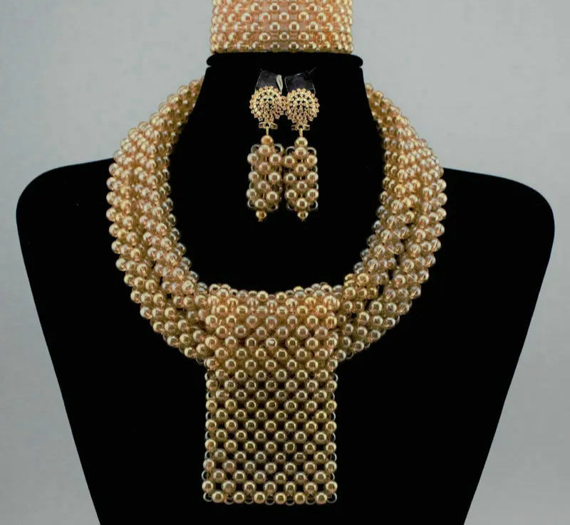 Gold African Beads Crystal Multi layer Jewelry Sets