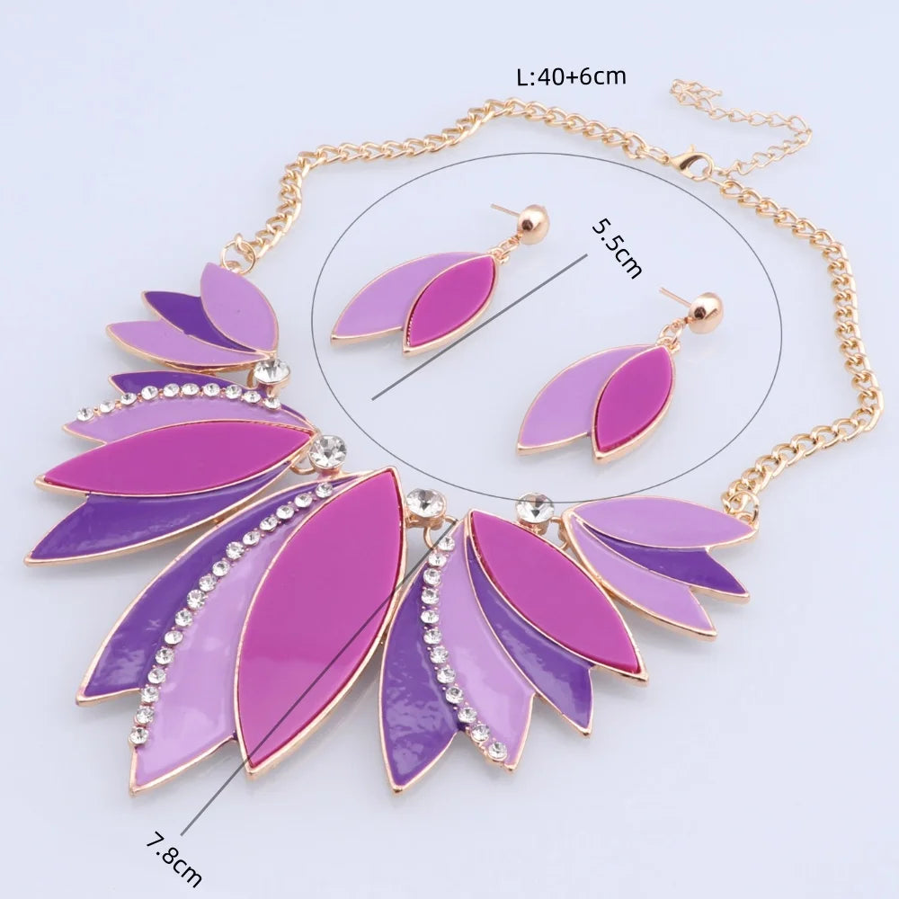 purple African Beads Enamel Leaves Shape Jewelry Sets