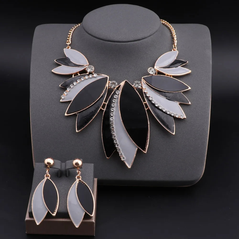 black African Beads Enamel Leaves Shape Jewelry Sets