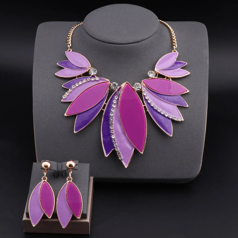 purple African Beads Enamel Leaves Shape Jewelry Sets