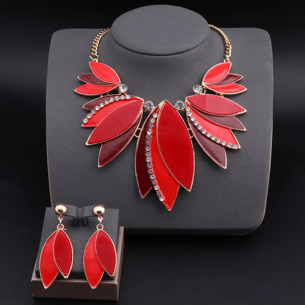 red African Beads Enamel Leaves Shape Jewelry Sets