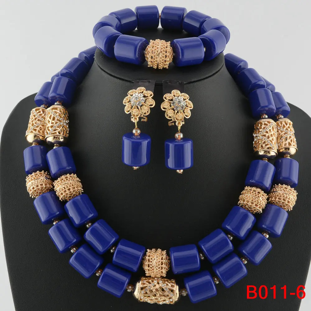 blue african bead jewelry set