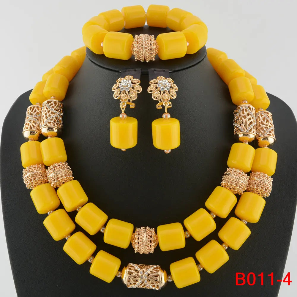 Yellow african bead jewelry set