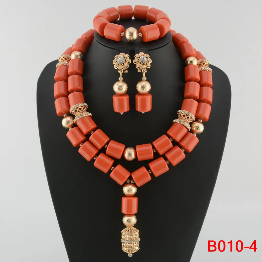orange african bead jewelry set