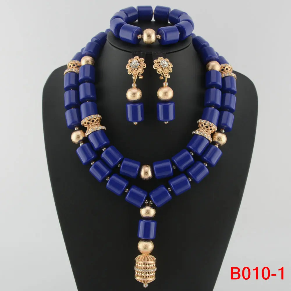 blue african bead jewelry set