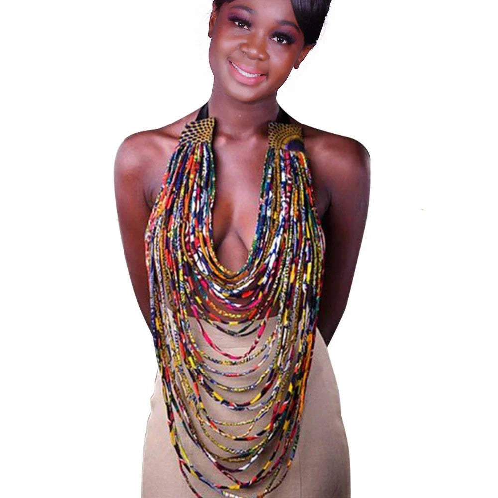 Multi color African Bohemia Style Rope Chain Statement Necklace