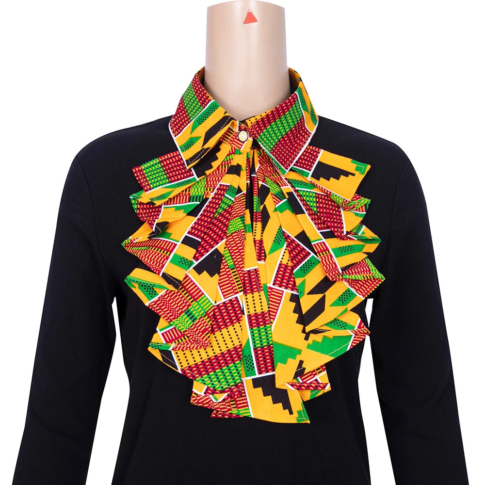 African Collars Blouse Bow green red yellow