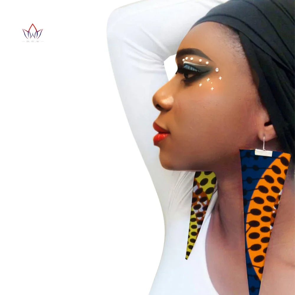 blue orange dot design African Fabric Earrings Handmade